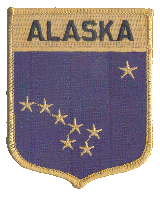 Shield Flag Patch of State of Alaska - 3½x3" embroidered Shield Flag Patch of the State of Alaska.<BR>Combines with our other State Shield Patches for discounts.