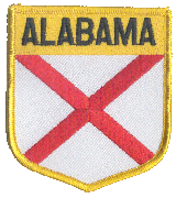 Shield Flag Patch of State of Alabama - 3½x3" embroidered Shield Flag Patch of the State of Alabama.<BR>Combines with our other State Shield Patches for discounts.