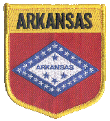 Shield Flag Patch of State of Arkansas - 3½x3" embroidered Shield Flag Patch of the State of Arkansas.<BR>Combines with our other State Shield Patches for discounts.