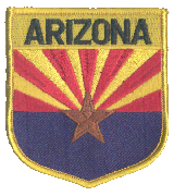 Shield Flag Patch of State of Arizona - 3½x3" embroidered Shield Flag Patch of the State of Arizona.<BR>Combines with our other State Shield Patches for discounts.