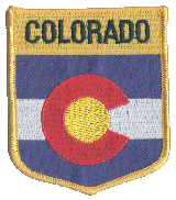 Shield Flag Patch of State of Colorado - 3½x3" embroidered Shield Flag Patch of the State of Colorado.<BR>Combines with our other State Shield Patches for discounts.