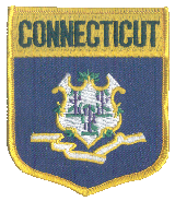 Shield Flag Patch of State of Connecticut - 3½x3" embroidered Shield Flag Patch of the State of Connecticut.<BR>Combines with our other State Shield Patches for discounts.