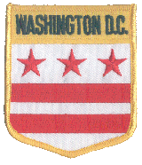 Shield Flag Patch of Washington, DC - 3½x3" embroidered Shield Flag Patch of Washington, DC.<BR>Combines with our other State Shield Patches for discounts.