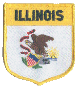 Shield Flag Patch of State of Illinois - 3½x3" embroidered Shield Flag Patch of the State of Illinois.<BR>Combines with our other State Shield Patches for discounts.