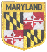 Shield Flag Patch of State of Maryland - 3½x3" embroidered Shield Flag Patch of the State of Maryland.<BR>Combines with our other State Shield Patches for discounts.