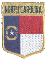 Shield Flag Patch of State of North Carolina - 3½x3" embroidered Shield Flag Patch of the State of North Carolina.<BR>Combines with our other State Shield Patches for discounts.