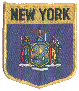 Shield Flag Patch of State of New York - 3½x3" embroidered Shield Flag Patch of the State of New York.<BR>Combines with our other State Shield Patches for discounts.