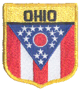 Shield Flag Patch of State of Ohio - 3½x3" embroidered Shield Flag Patch of the State of Ohio.<BR>Combines with our other State Shield Patches for discounts.