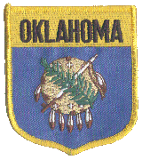 Shield Flag Patch of State of Oklahoma - 3½x3" embroidered Shield Flag Patch of the State of Oklahoma.<BR>Combines with our other State Shield Patches for discounts.