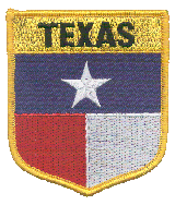 Shield Flag Patch of State of Texas - 3½x3" embroidered Shield Flag Patch of the State of Texas.<BR>Combines with our other State Shield Patches for discounts.
