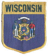 Shield Flag Patch of State of Wisconsin - 3½x3" embroidered Shield Flag Patch of the State of Wisconsin.<BR>Combines with our other State Shield Patches for discounts.