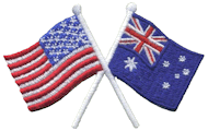 Crossed Flag Patch of US & Australia - 2x3¾" embroidered Crossed Flag Patch of US & Australia<BR>Combines with our other Crossed Flag Patches for discounts.