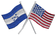 Crossed Flag Patch of US & Honduras - 2x3¾" embroidered Crossed Flag Patch of US & Honduras<BR>Combines with our other Crossed Flag Patches for discounts.
