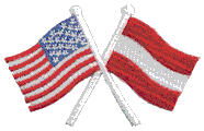 Crossed Flag Patch of US & Austria - 2x3¾" embroidered Crossed Flag Patch of US & Austria<BR>Combines with our other Crossed Flag Patches for discounts.