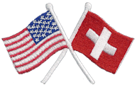 Crossed Flag Patch of US & Switzerland - 2x3¾" embroidered Crossed Flag Patch of US & Switzerland<BR>Combines with our other Crossed Flag Patches for discounts.
